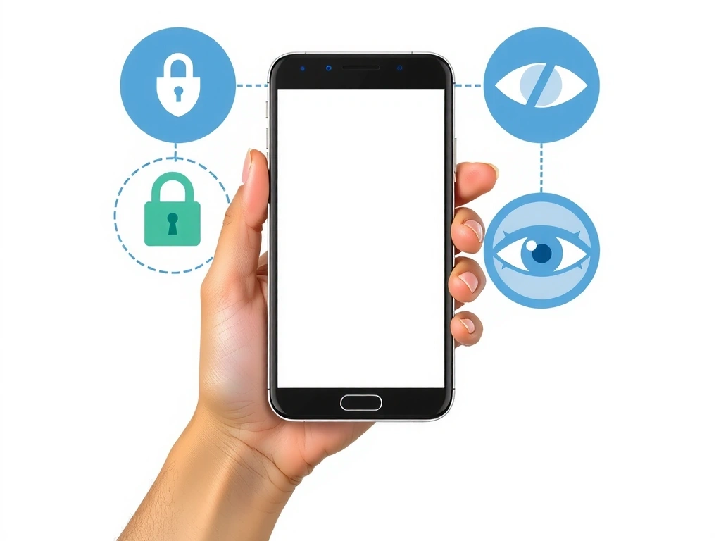 O mână care ține un smartphone cu pictograme de confidențialitate pe ecran, arătând controlul utilizatorului asupra datelor.